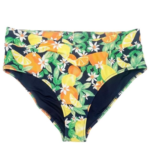 Old Navy Bikini Set Citrus Fruit Print High Waist Bottom Scoop Back Top Size XL - Picture 9 of 15